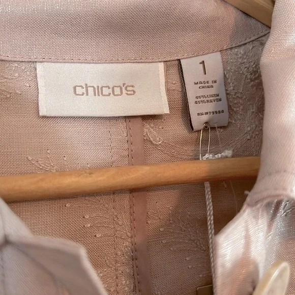 Chico’s Blush Pink Embroidered Linen Jacket Size One - Picture 3 of 7